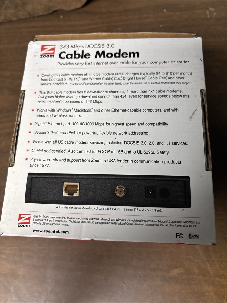 Zoom 343 Mbps DOCSIS 3.0 Cable Modem Model: 5341