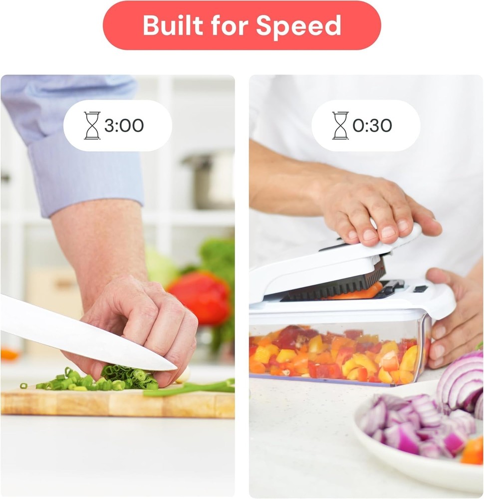 4-in-1 Vegetable Chopper & Spiralizer with Container - Easy Clean White Design