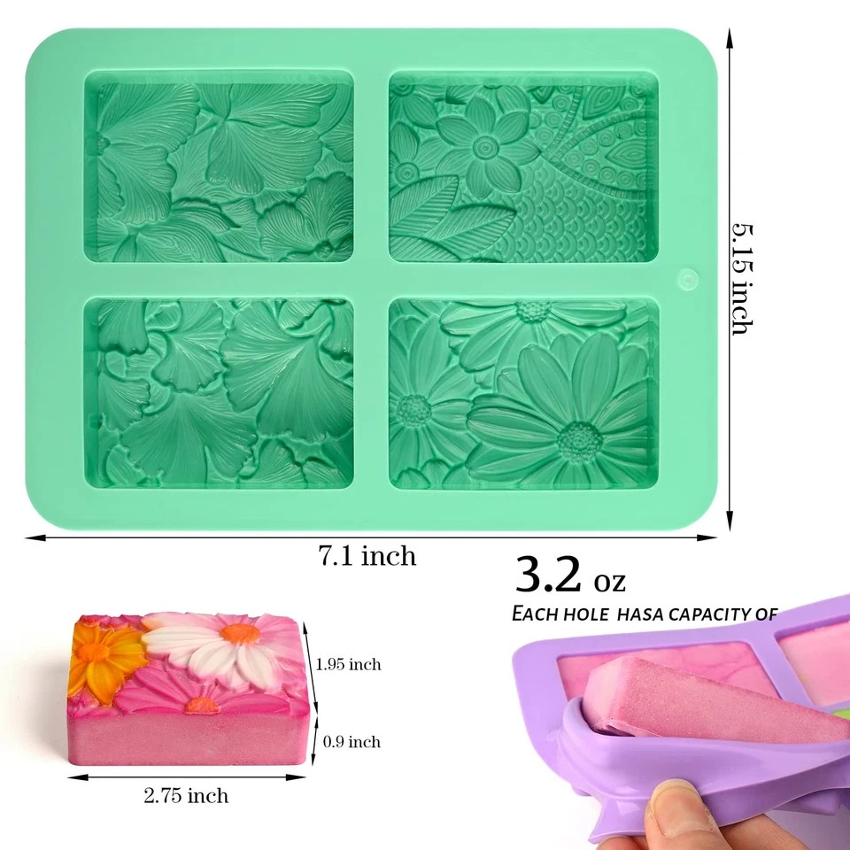 2 Pack Silicone Soap Molds, Rectangle Soap Making Mold, 3D Rectangular Flower...