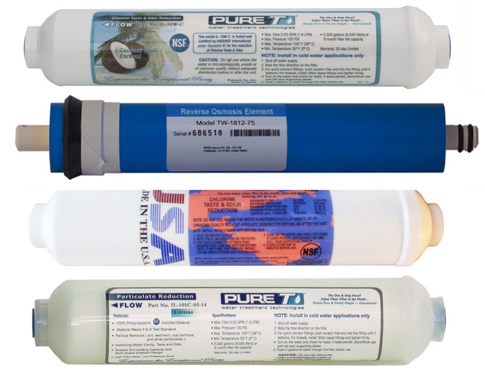 4pcs replacement inline filter set portable Reverse Osmosis plus 75 GPD membrane