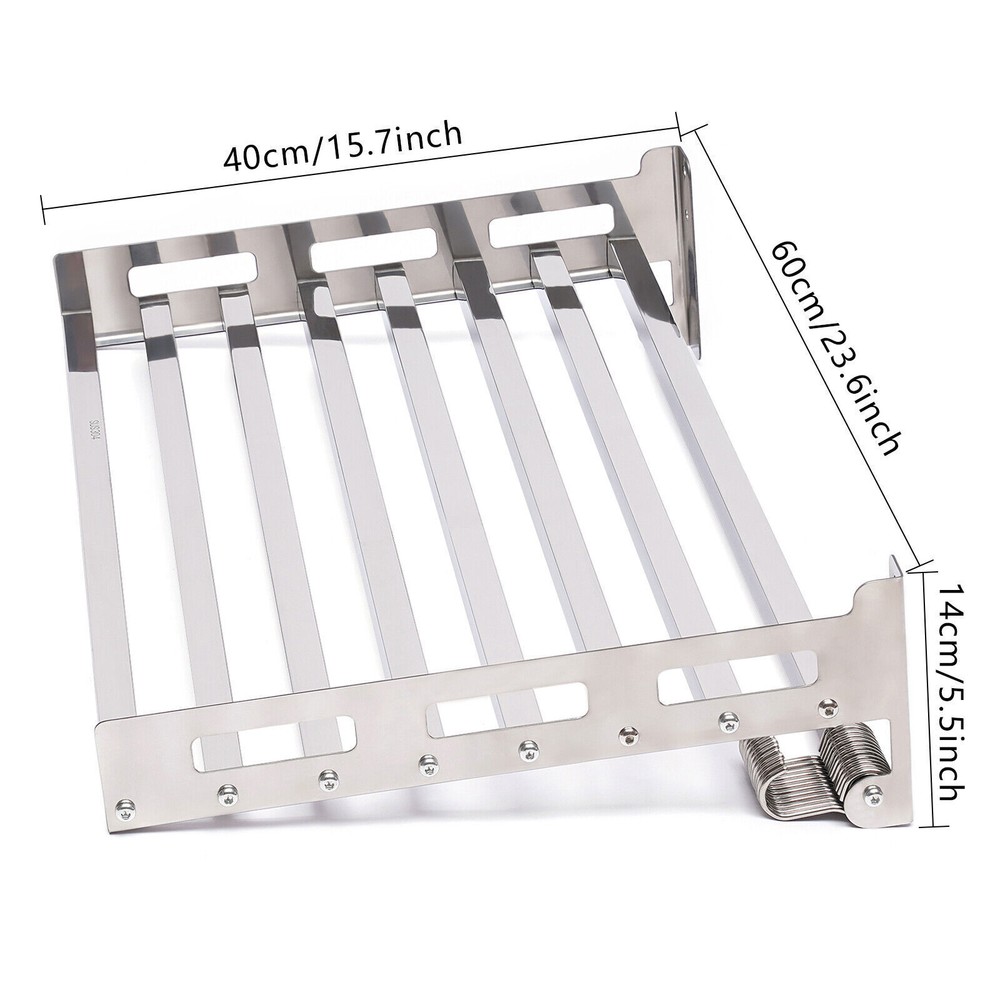 Wall Mount Microwave Oven Shelf Kitchen Item Storage Bracket W/12Hooks Stainless