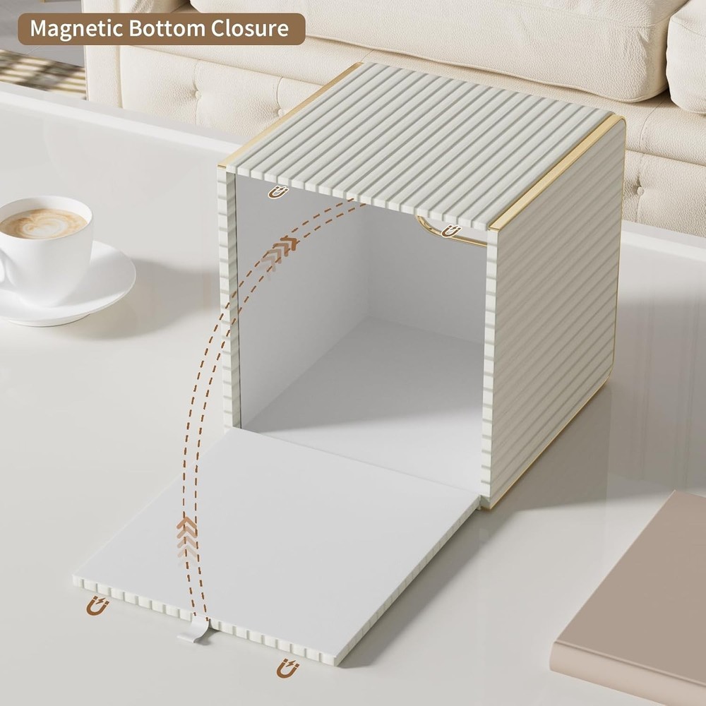 Leather Tissue Box Cover Square Modern Decor with Gold Edging