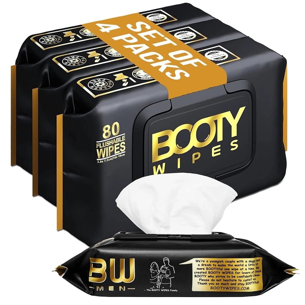 4 Pack Flushable Wipes for Adults by BOOTY WIPES - 80 Sheets per Pack 320 Total