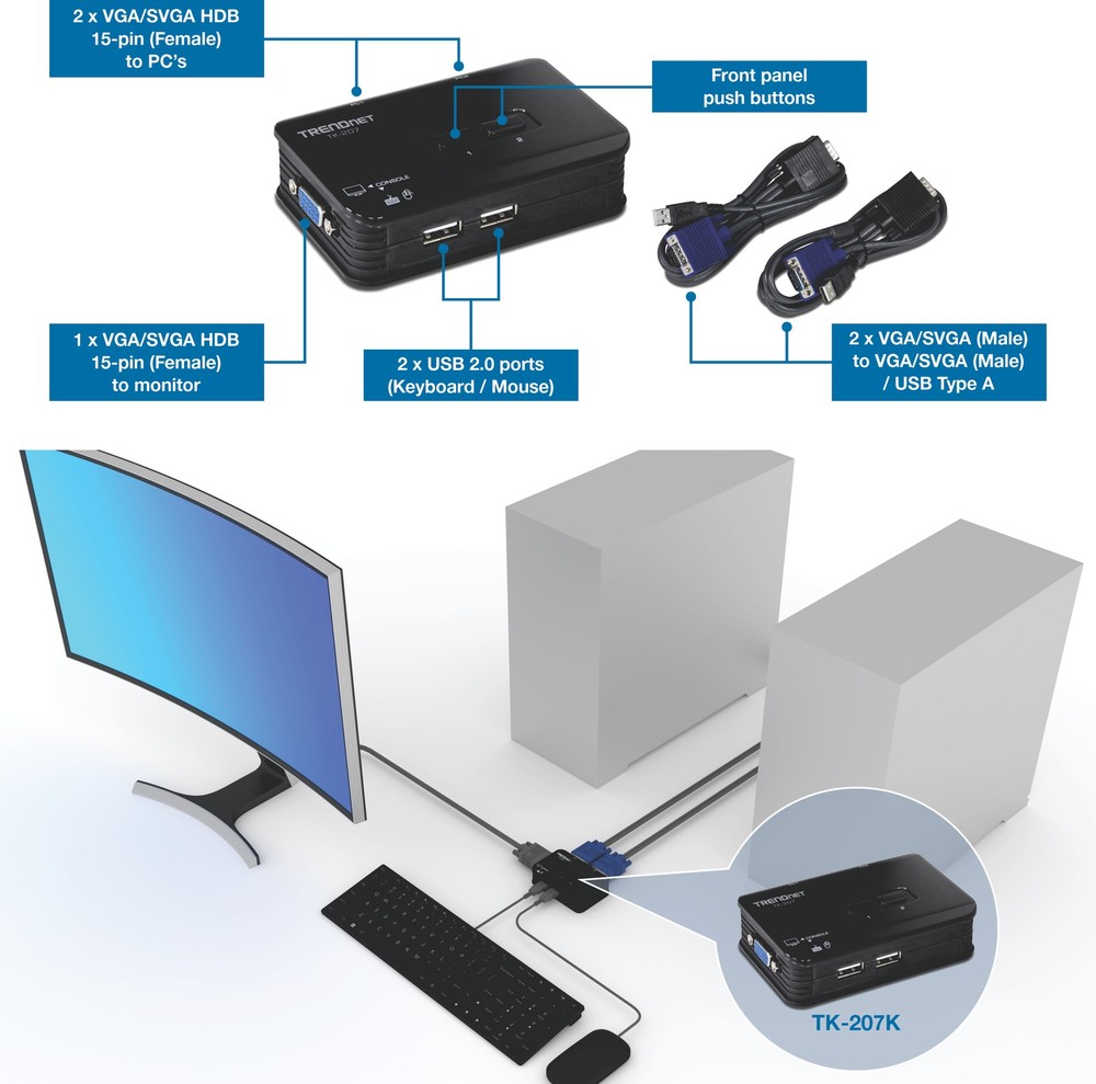 TRENDnet TK-207K, 2-Port USB KVM Switch
