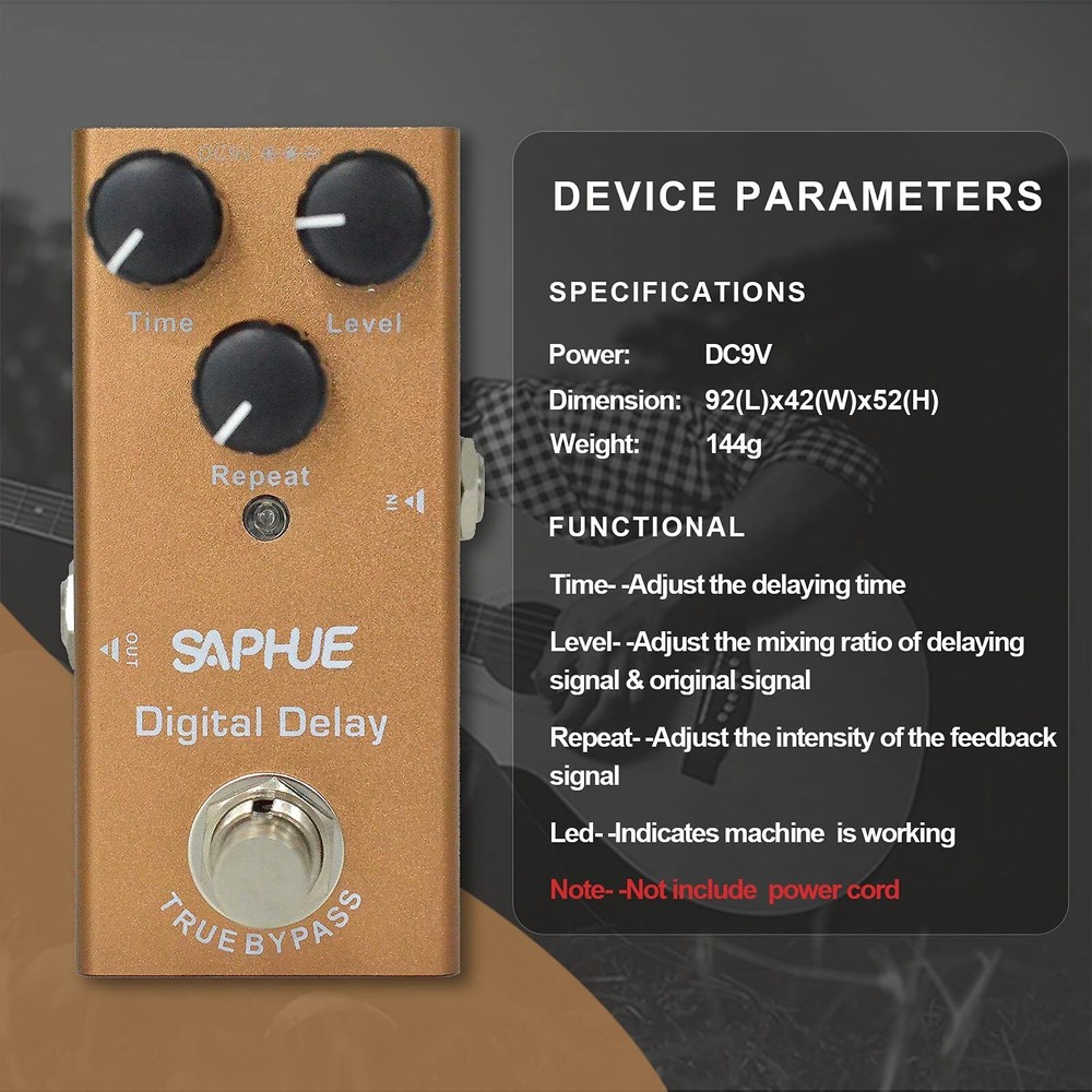 SAPHUE Digital Delay Guitar Effects Pedal Effect Pedals Time/Level/Repeat Kno...