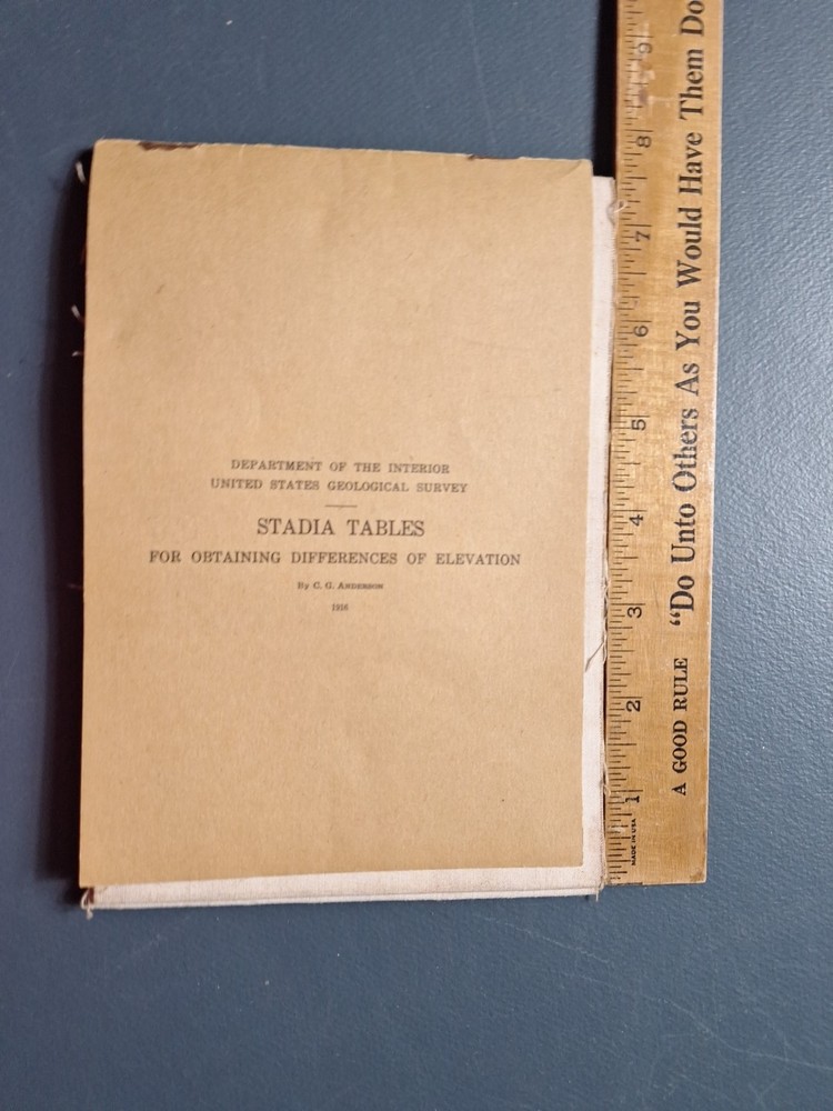 1916 Stadia Tables obtaining Differences in Elevation C.G. Anderson + foldout
