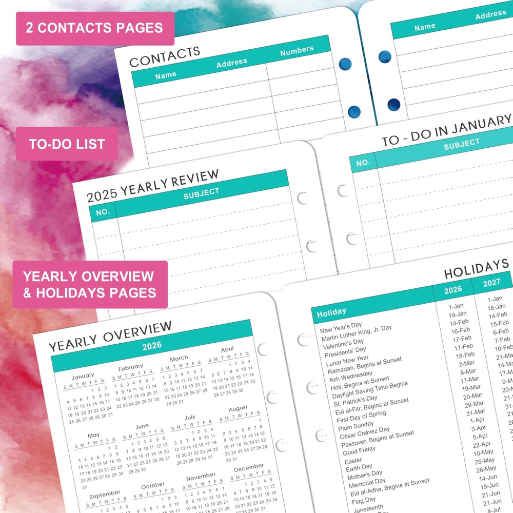 Planner Refills 2026-2027 - Inserts, Small, Multicolored