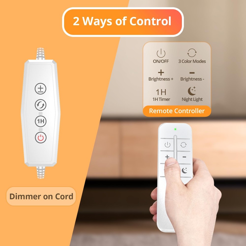 Reading Light with Remote, LED Desk Lamp Clip on [1H Timer & Nightlight] RA 9...