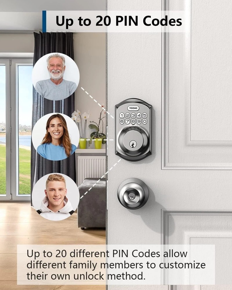 Reliable Keyless Deadbolt with 20 User Codes - Easy to Install, Modern Security