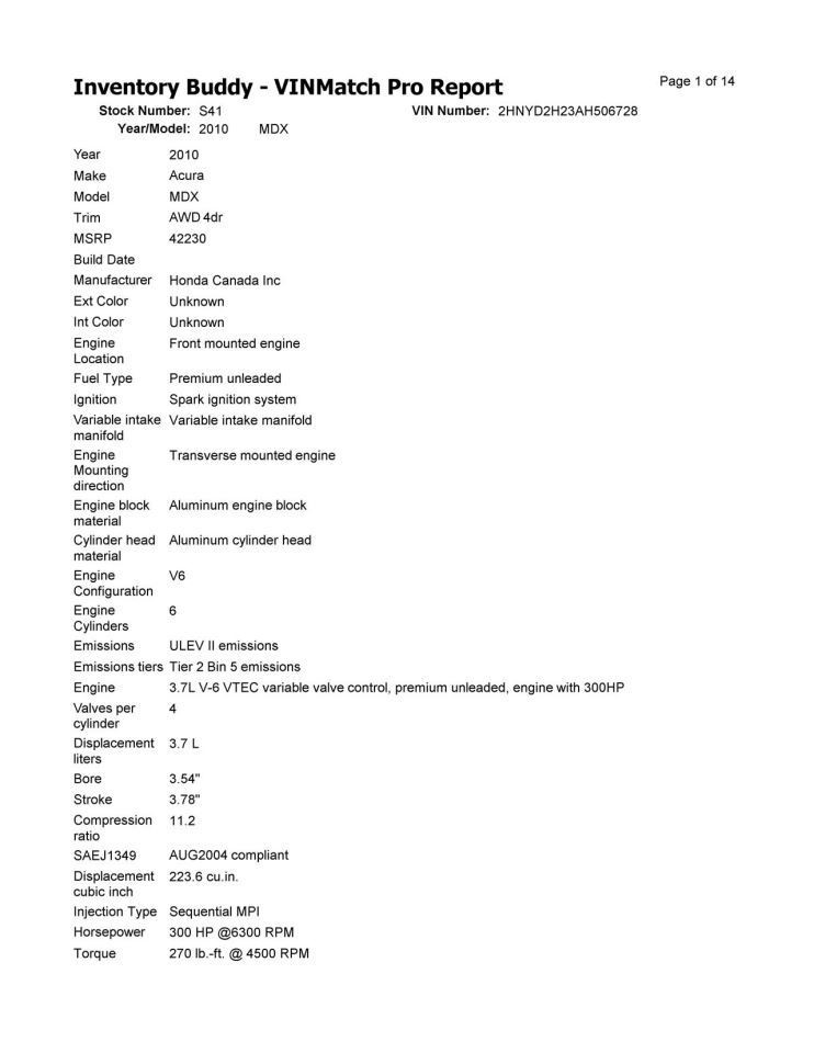 MDX 2010 Transmission Shift 1113660