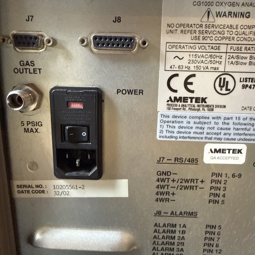 2 AMETEK Process Instruments Thermox CG-1000 Oxygen Analyzer Working