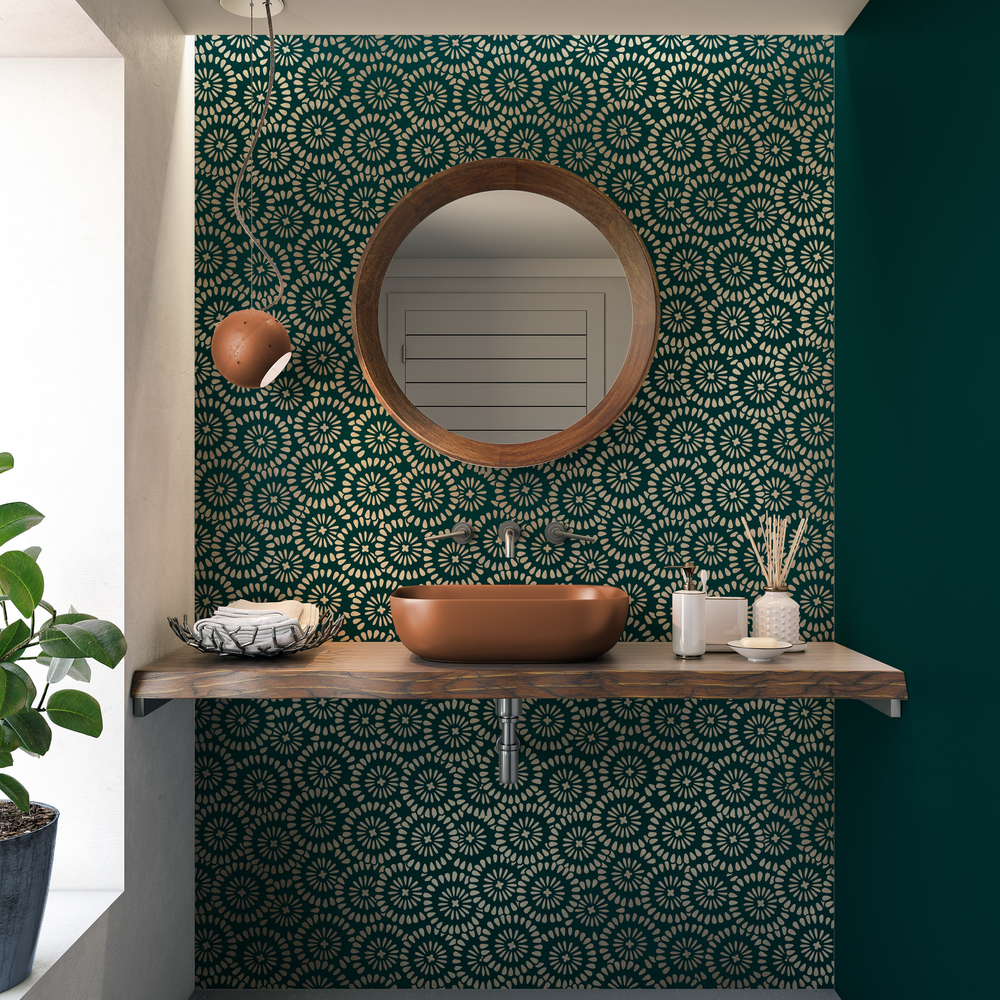 Chamomile Burst Pattern Wall Stencil - DIY Wallpaper Alternative