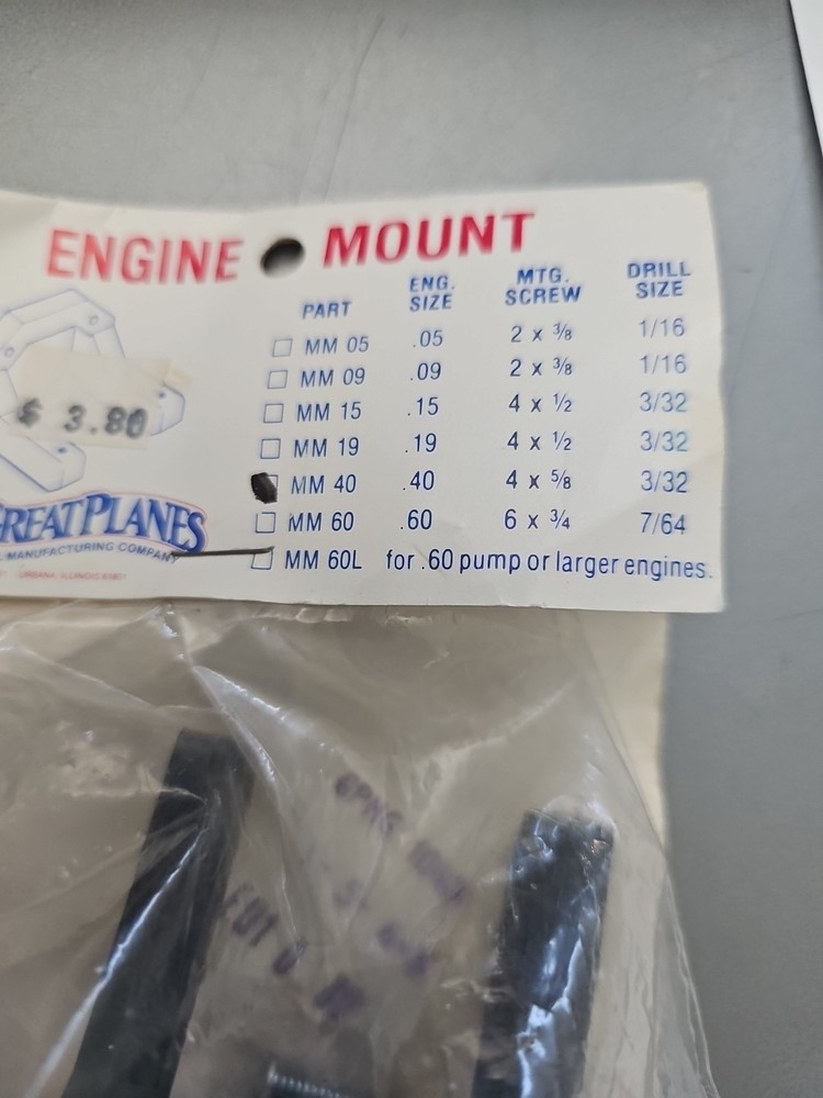 Great Planes rc plane Engine Mount MM 40 .40 NOS