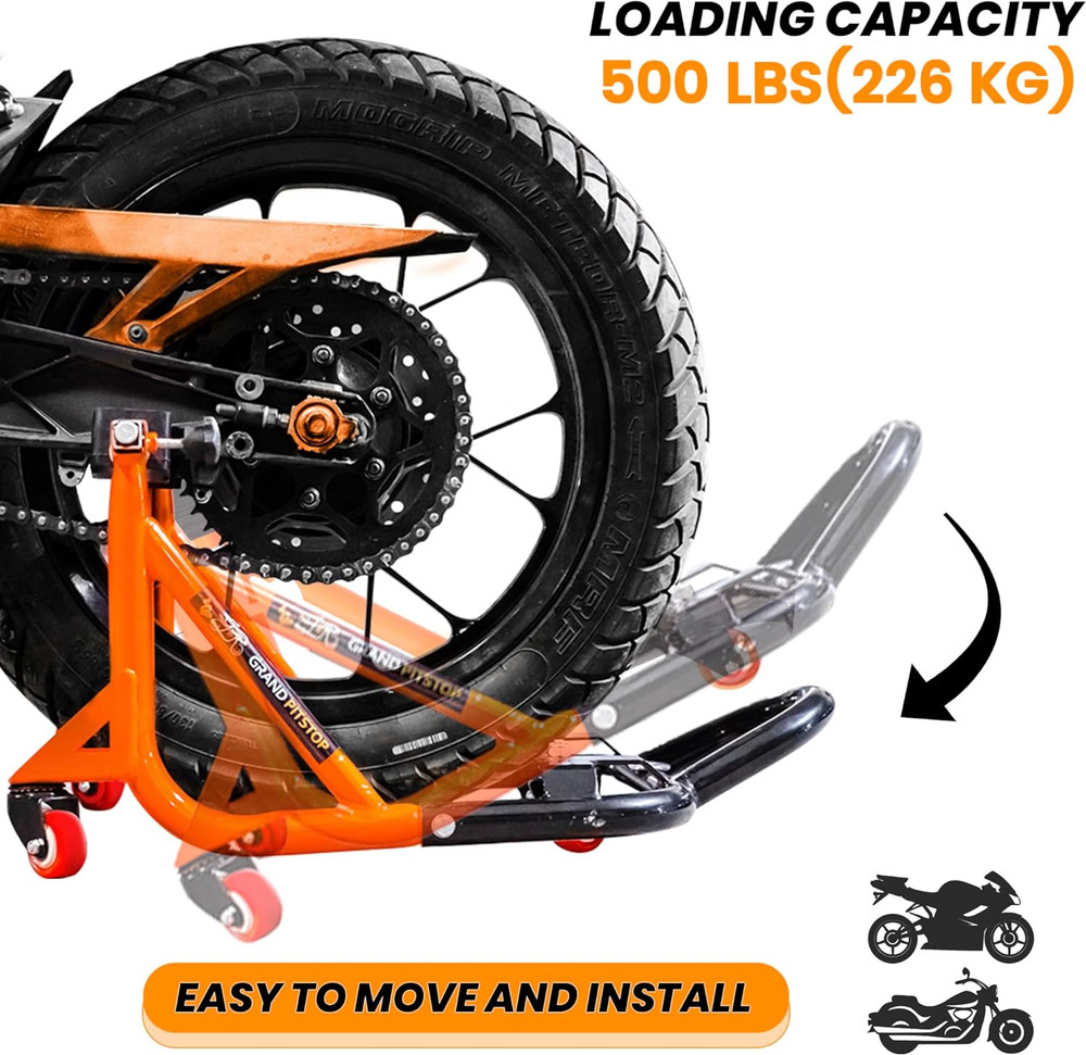 Universal Adjustable Rear Paddock Stand for Motorcycle with Swingarm Rest 360°