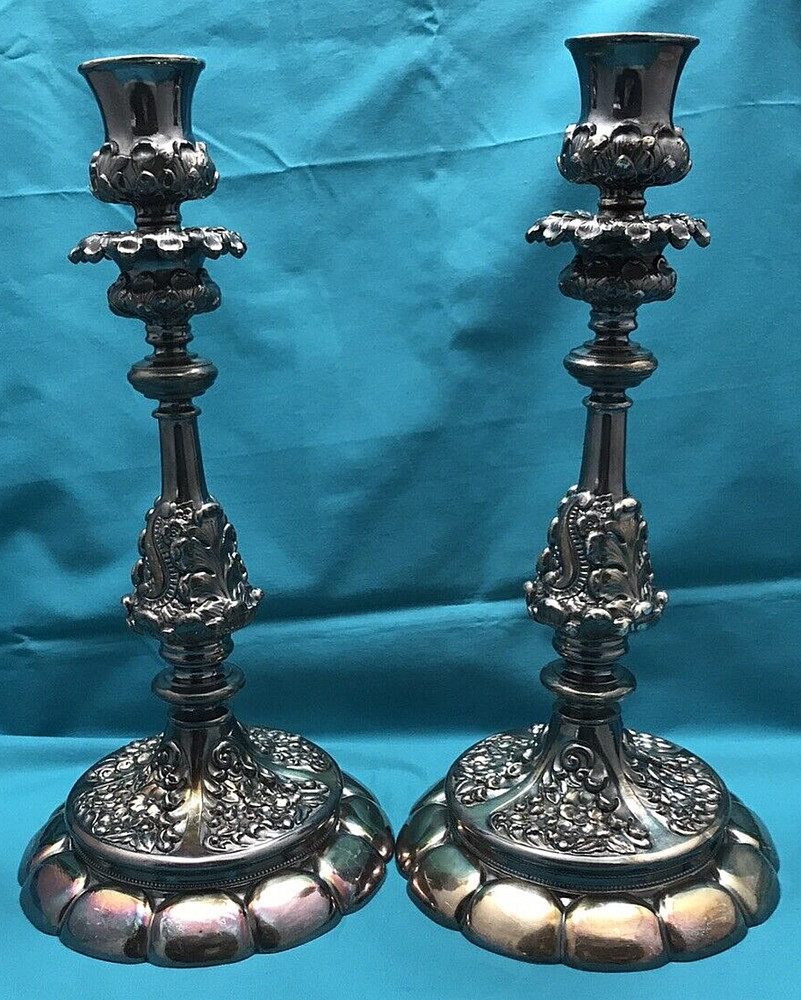 2 Pc 12" Silverplated Candlesticks Rogers & Bro ca. 1858-1898 Lovely