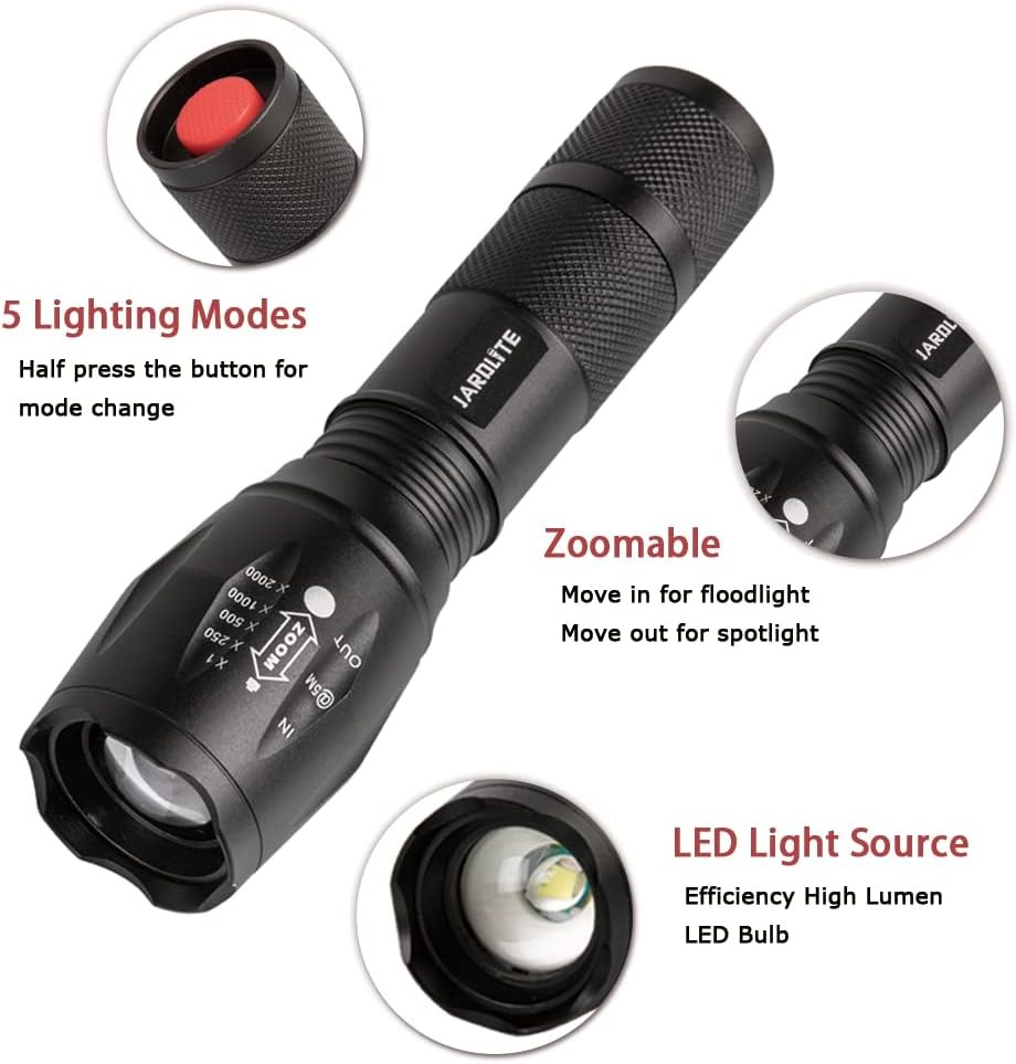 JARDLITE LED Flashlight 4 Pack, 5 Modes Waterproof Tactical Torch for Camping