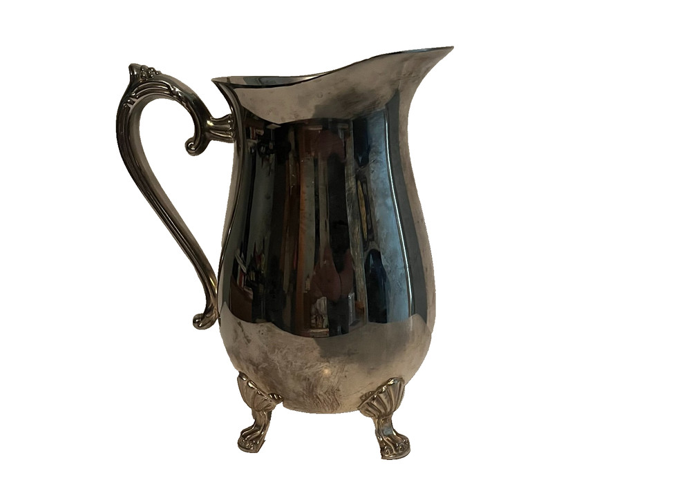 Vintage Silver Plated Footed Water Pitcher with Ornate Handle