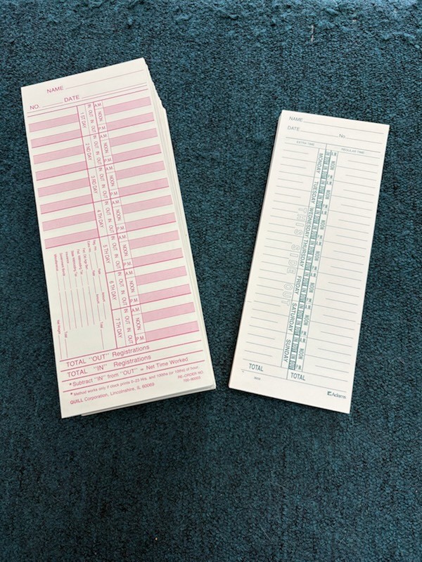 Adams 1-sided & Quill 2-sided Payroll Punch Cards