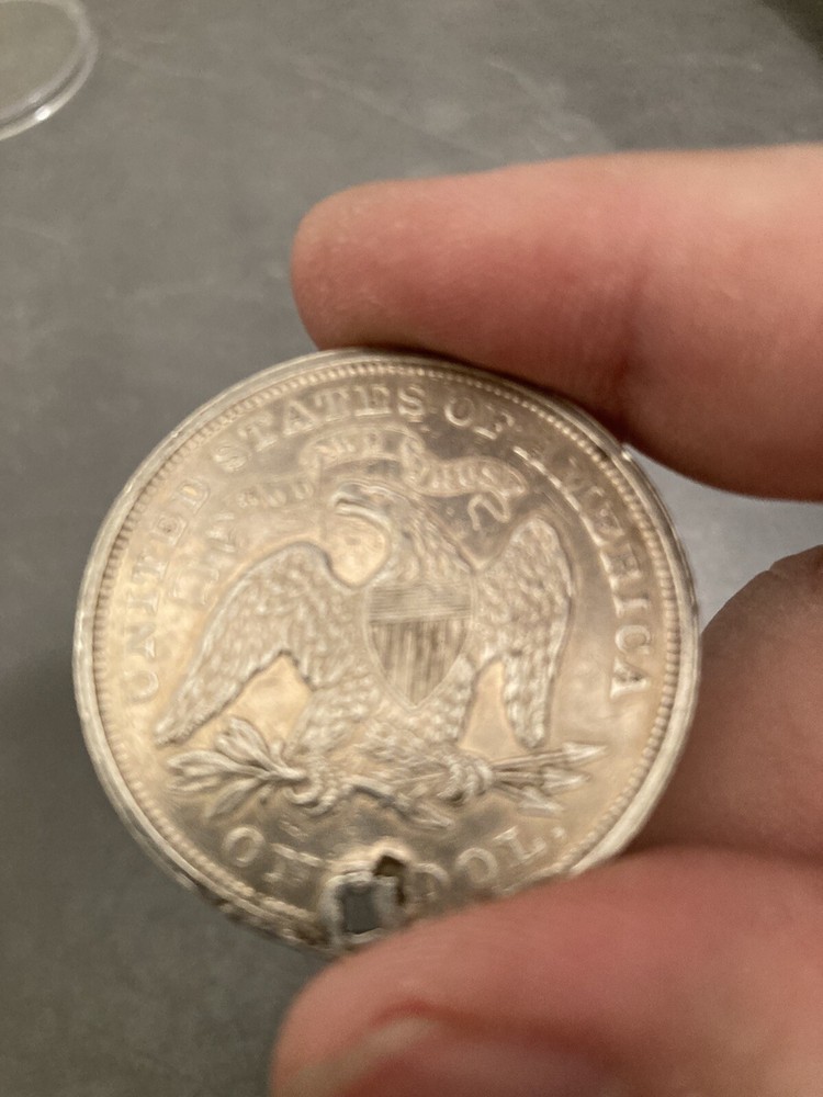1871 Seated Liberty Silver Dollar - - Holed