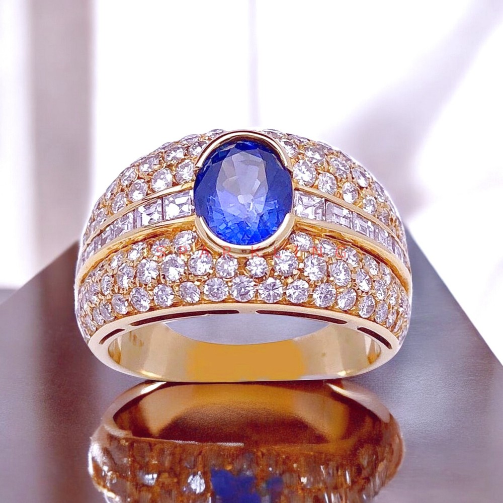 Blue Sapphire Oval Cut With 14K Solid Gold Ring For Men#E479