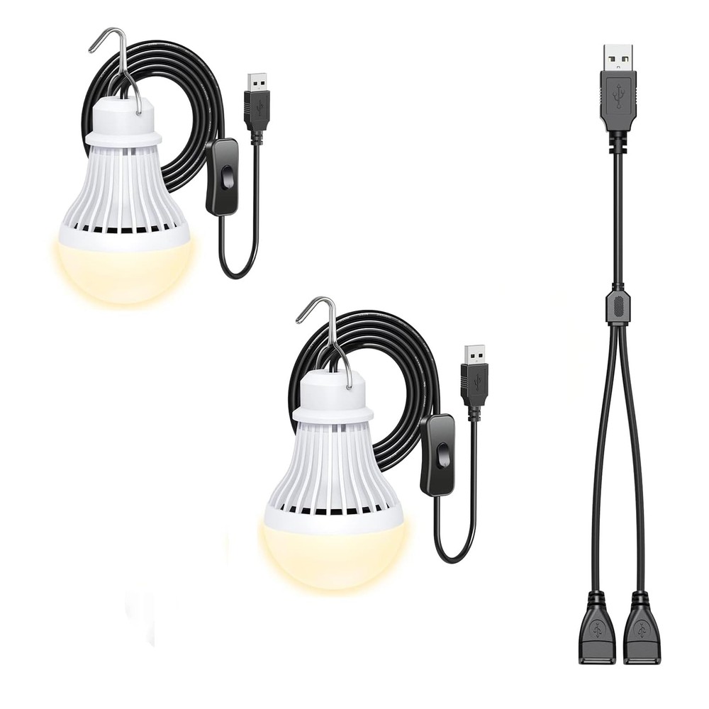 2 Pack USB LED Camping Lantern, 8.2 ft Extra Length Cord Tent Warm White