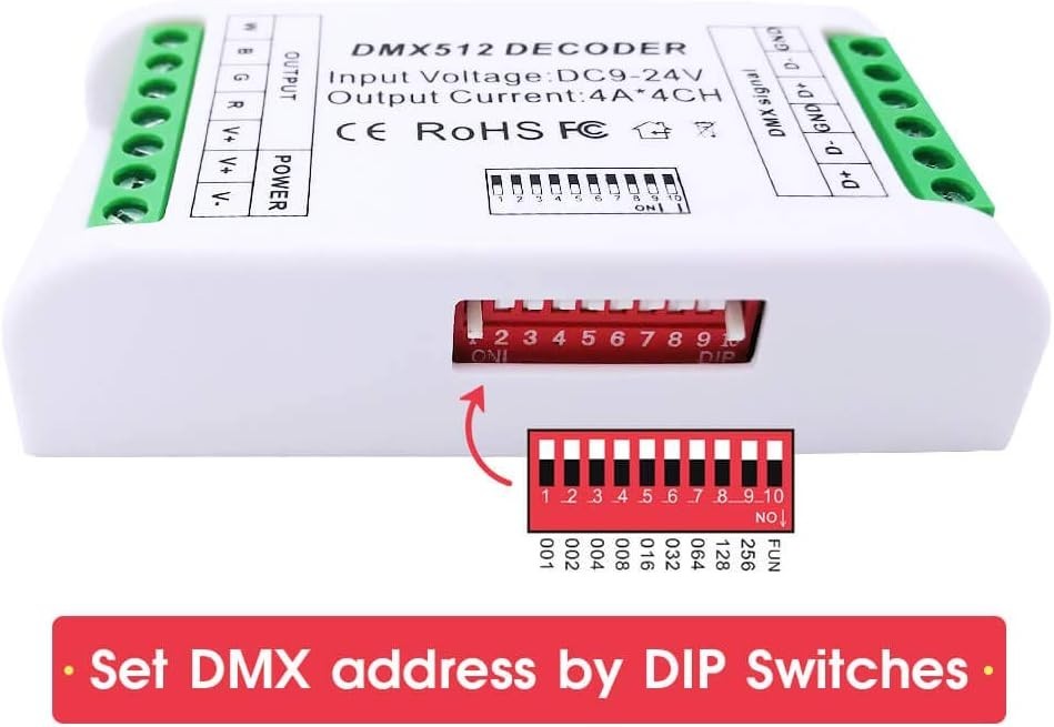 Mini 4 Channel DMX Decoder - RGBW LED Strip Controller for Custom Lighting