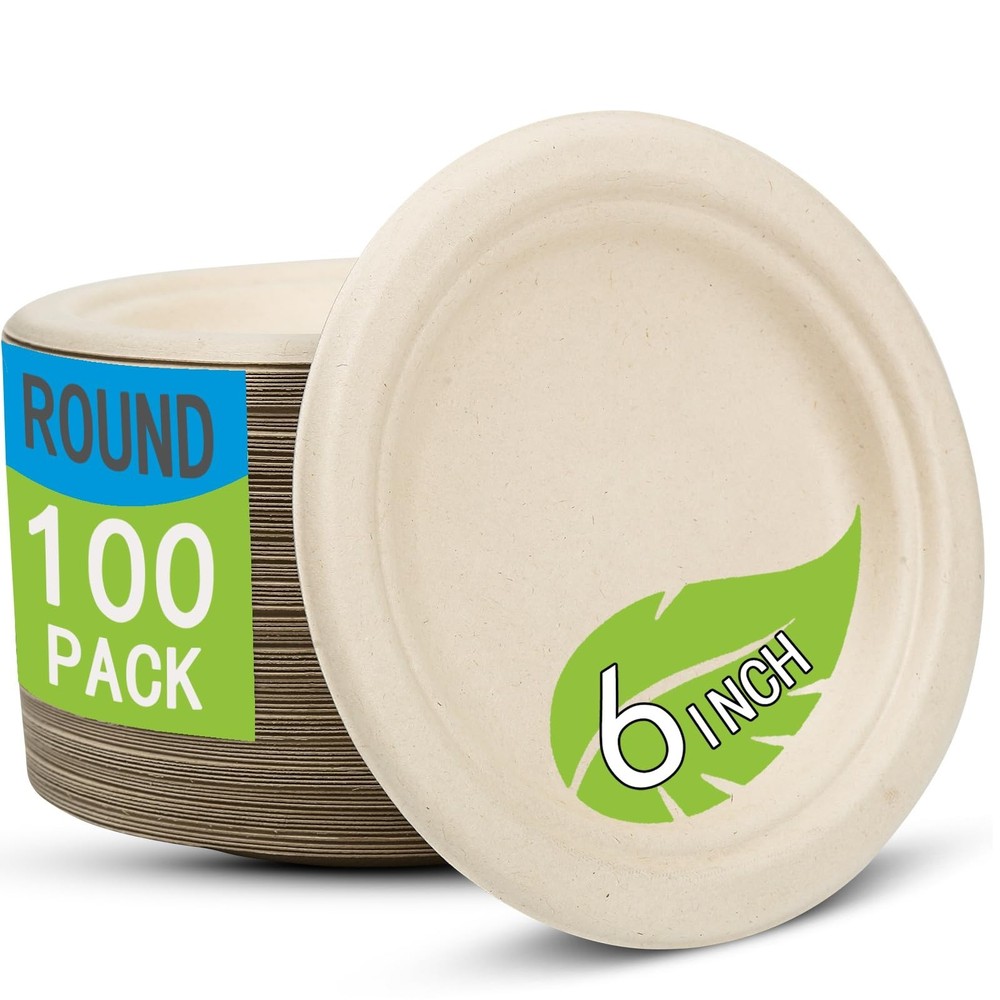 6 Inch Small Paper Plates Disposable - Biodegradable Compostable Appetizer Pl...