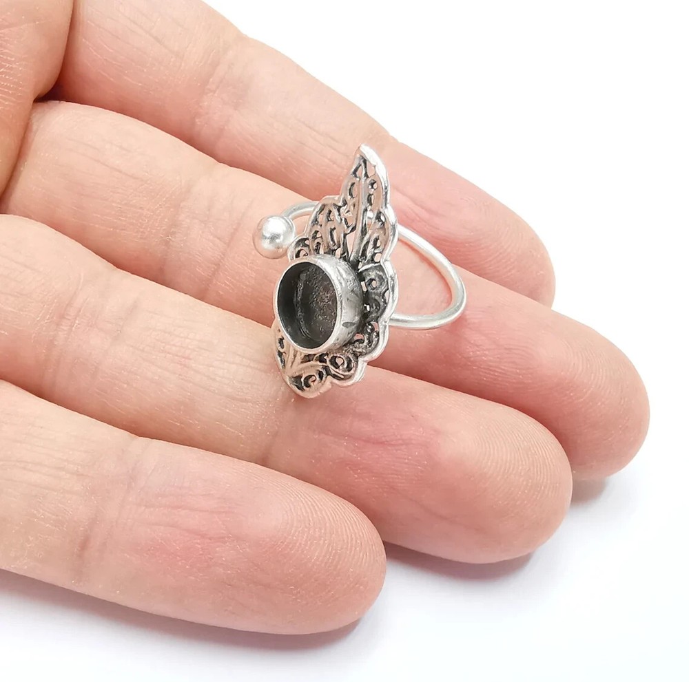 Leaf Leaves Silver Ring Setting Blank Cabochon Mounting Adjustable Ring Base