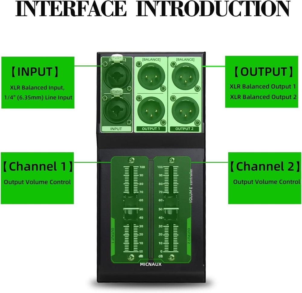 Passive Monitor Volume Controller, XLR 2 Input 2 Output Stereo Studio...