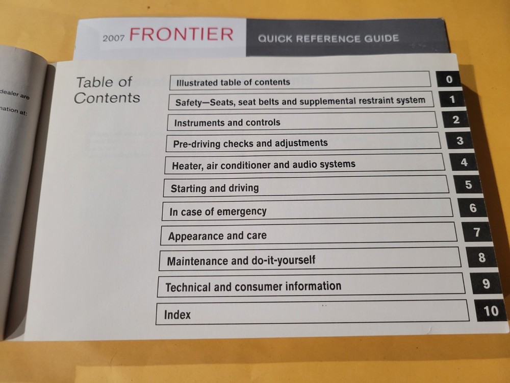 2007 NISSAN FRONTIER OWNERS MANUAL & QUICK REF