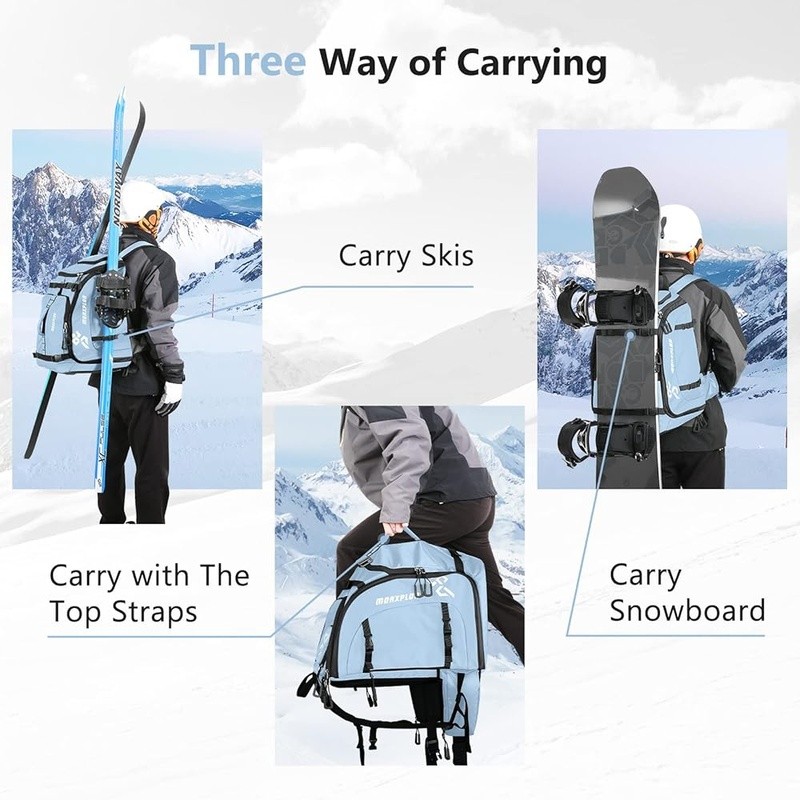 Ski Boot Bag Waterproof Durable Backpack W/ Drain Holes & Extra Pockets New