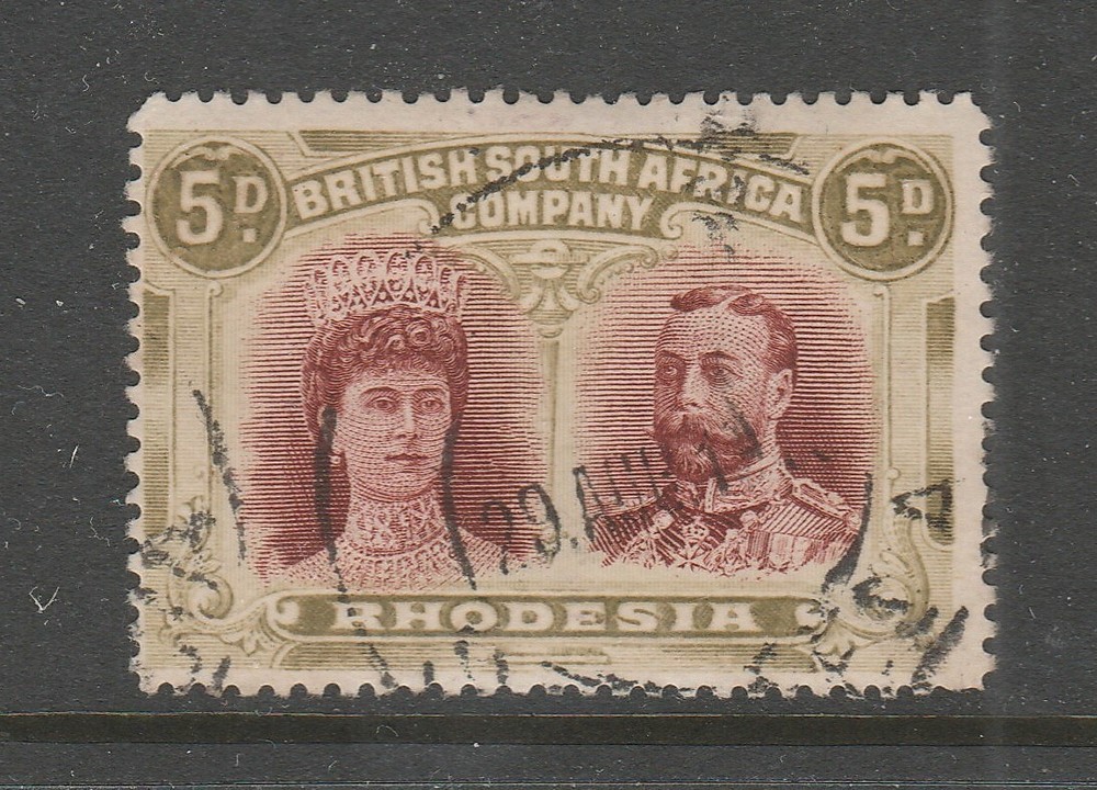 Rhodesia 1910-13 Double Head 5d Lake-brown & olive SG 143 Fine used.
