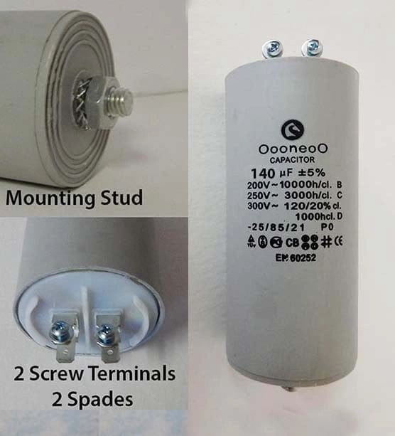 140 MFD 250 VAC Air Compressor capacitor w/ mounting stud