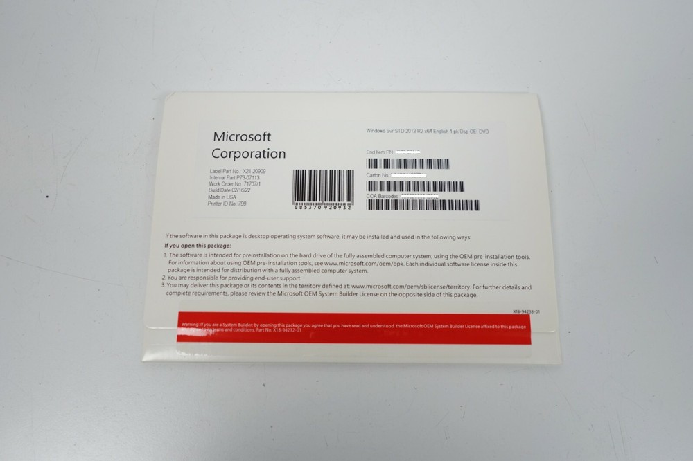 Microsoft Windows Server 2012 R2 Standard x64 DVD 16-Core & Product License Key