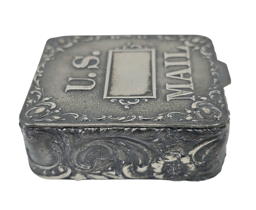 VTG Silverplate US Mail Stamp Box Antique Quadruple Plate