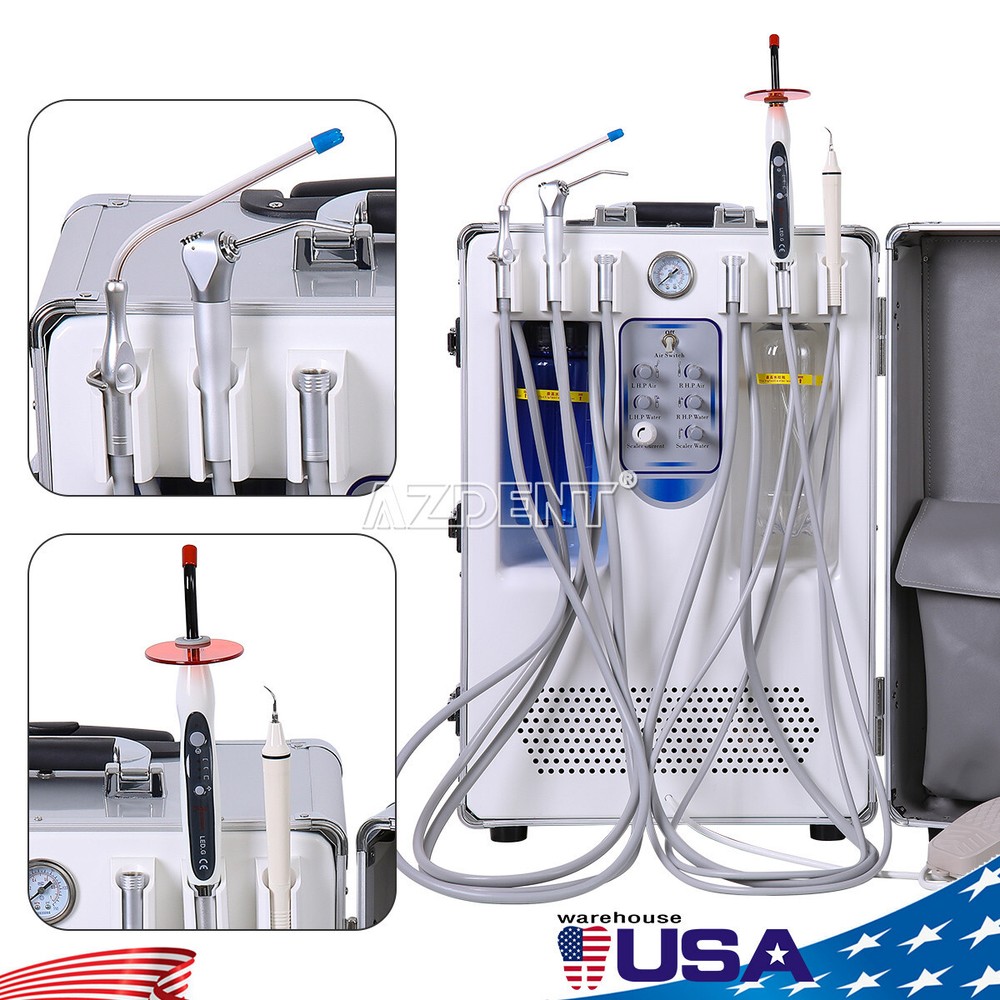 Portable Dental Mobile Delivery Unit +Curing Light +Scaler Air Compressor 4Hole