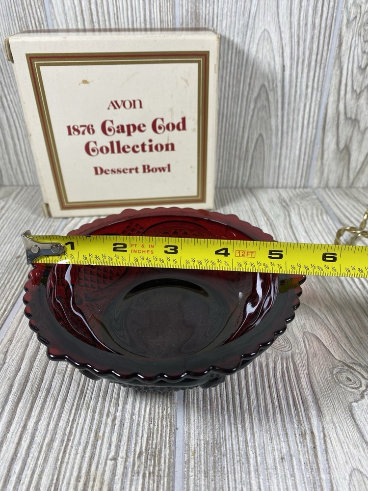 Vintage Avon 1876 Cape Cod Collection Ruby Red Dessert Bowl Original Box 1982