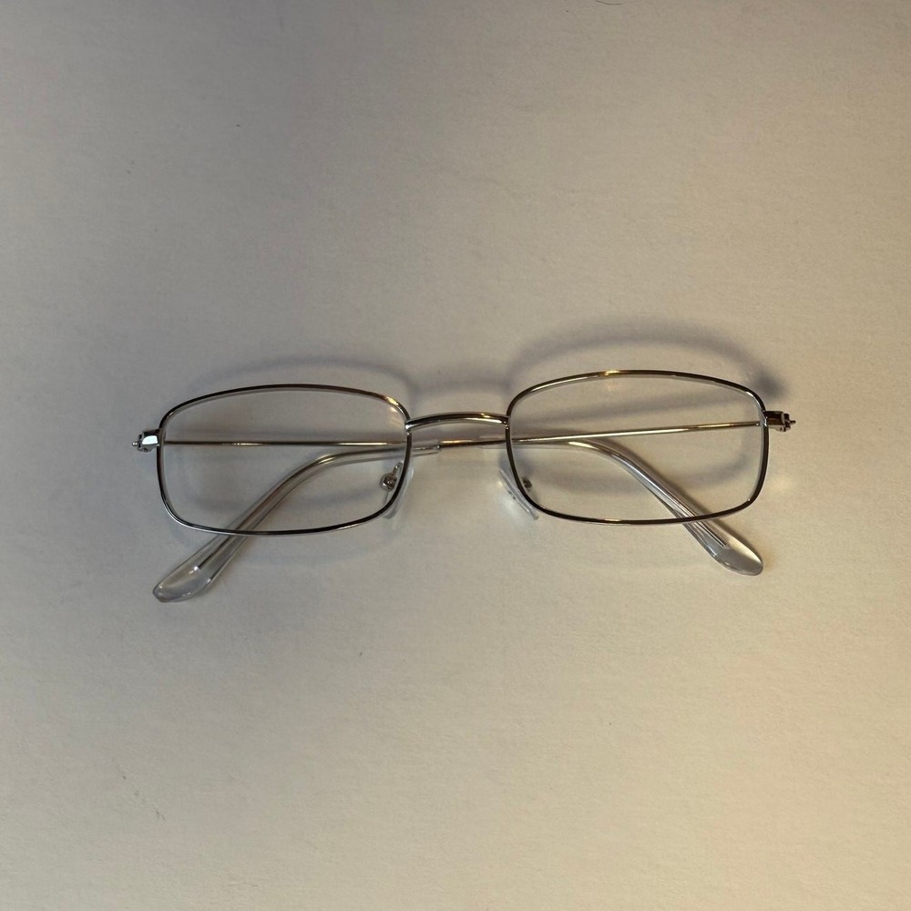 Y2K Silver Clear Rectangular Eyeglasses – Vintage Style, Unisex, UVA UVB, New