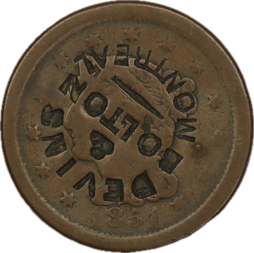 Devins & Bolton Montreal Counterstamp on 1851 Large Cent