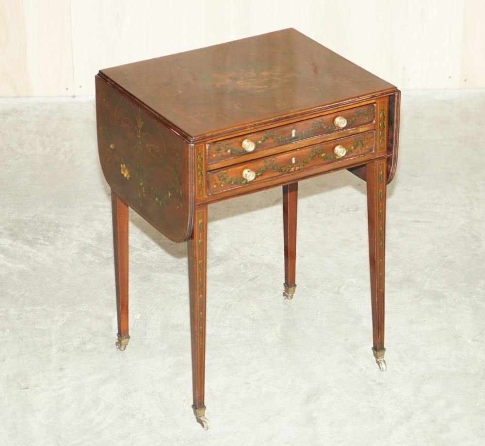 ANTIQUE REGENCY CIRCA 1815 SHERATON HAND PAINTED CHERUB EXTENDING SIDE END TABLE