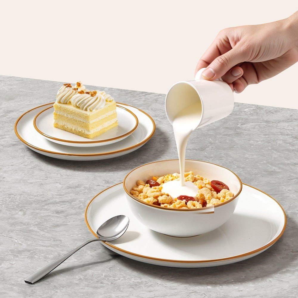 32-Pc Ceramic Place Setting Set for 8, White, 6.4–10.6in