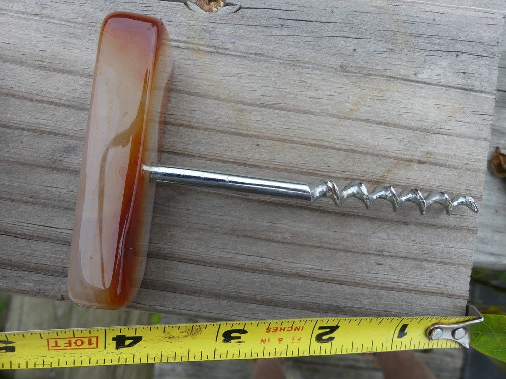 Vintage Corkscrew with Polished Agate Stone Handle Barware 4.25"