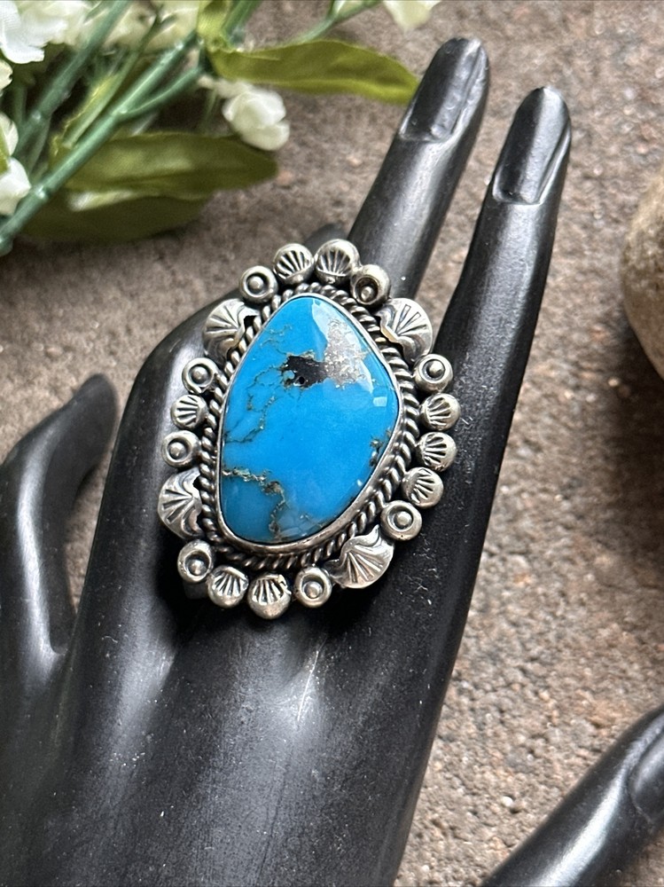 Native American Sterling Silver Turquoise Adjustable Ring. KY