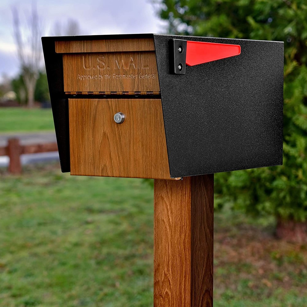 New Mail Boss Mail Manager Curbside Wood Grain Locking Security Mailbox