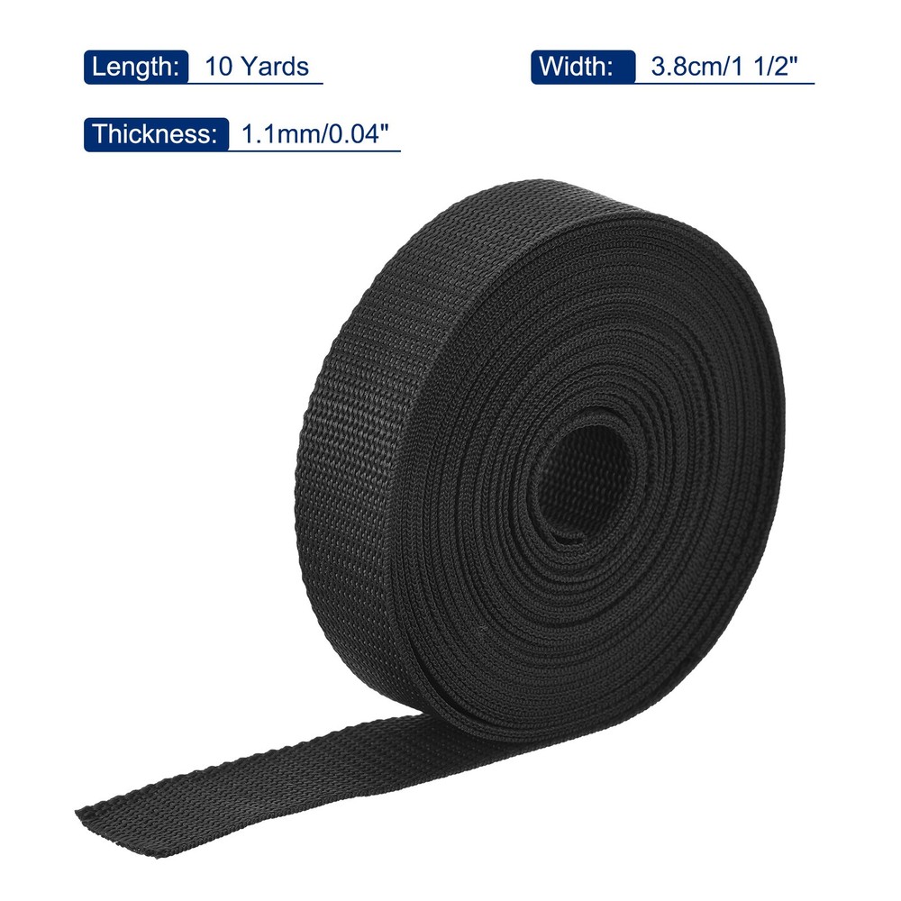 Lightweight Polypropylene Webbing Strap 1 1/2" 10 Yard Backpack Black