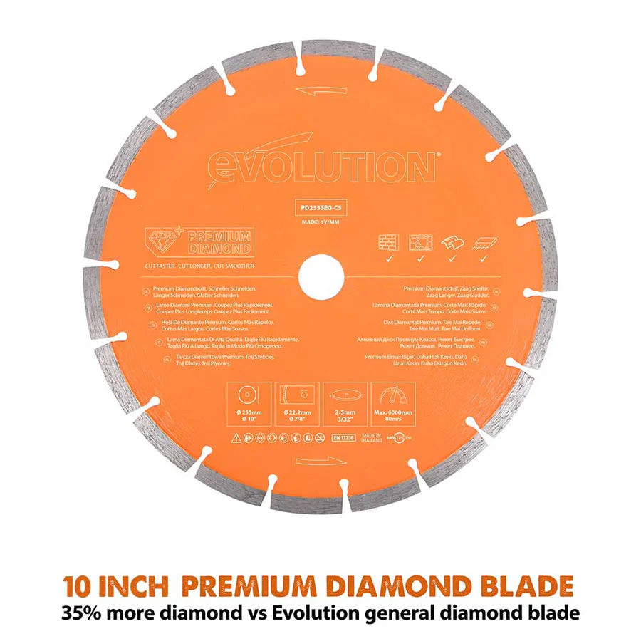 Evolution PD255SEG-CS Segmented Edge Premium Diamond Saw Blade, 10 Inch