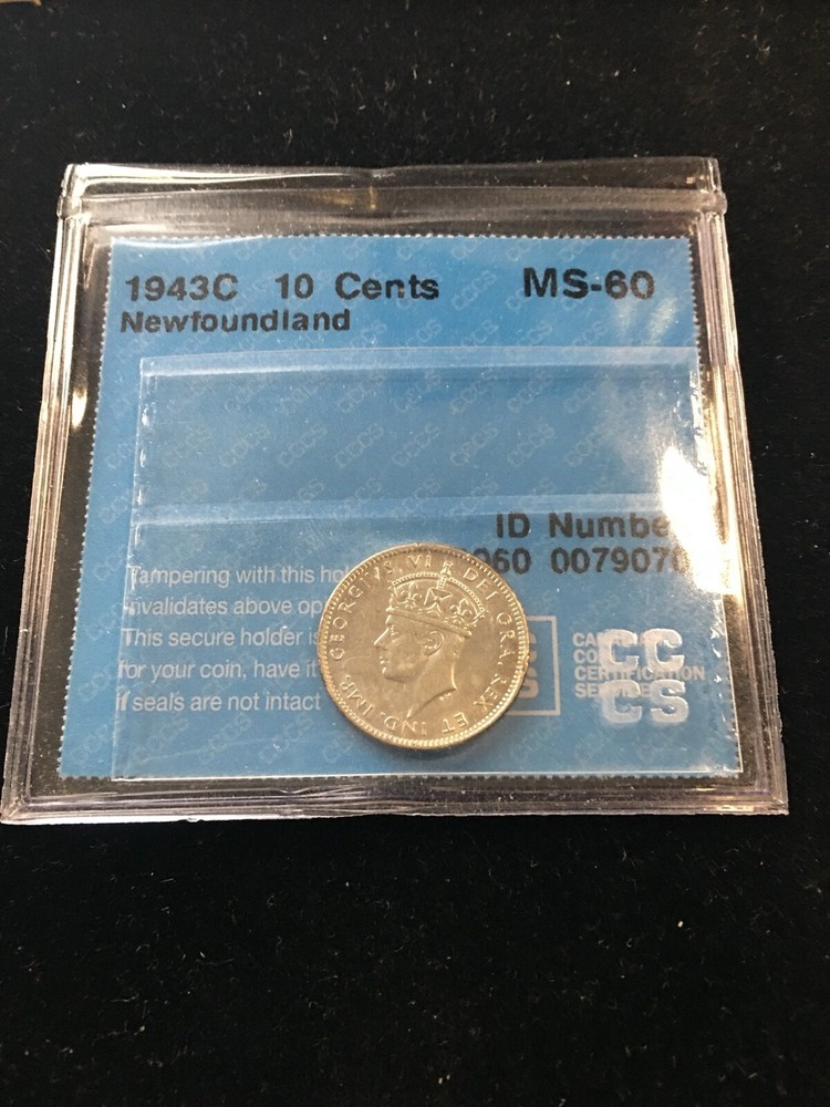 1943c  CCCS Graded Newfoundland  ¢10 Ten Cent, **MS-60**