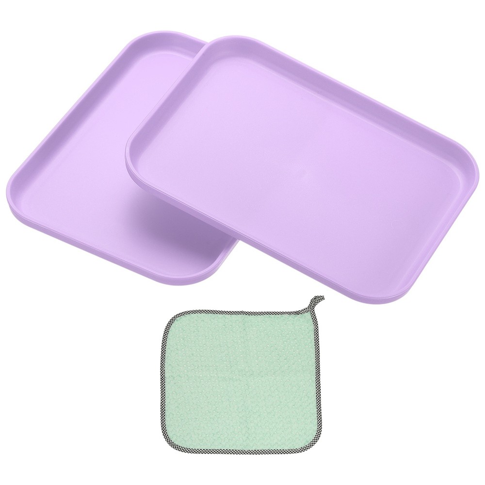 7.9x5.9" Rectangular Plates, 2 Pack Wheat Plastic Dinner Plates, Purple
