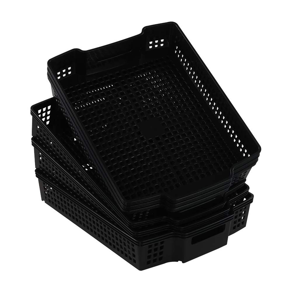 Stackable Kitchen Office Desk File Basket Trays, Black, 6 Packs