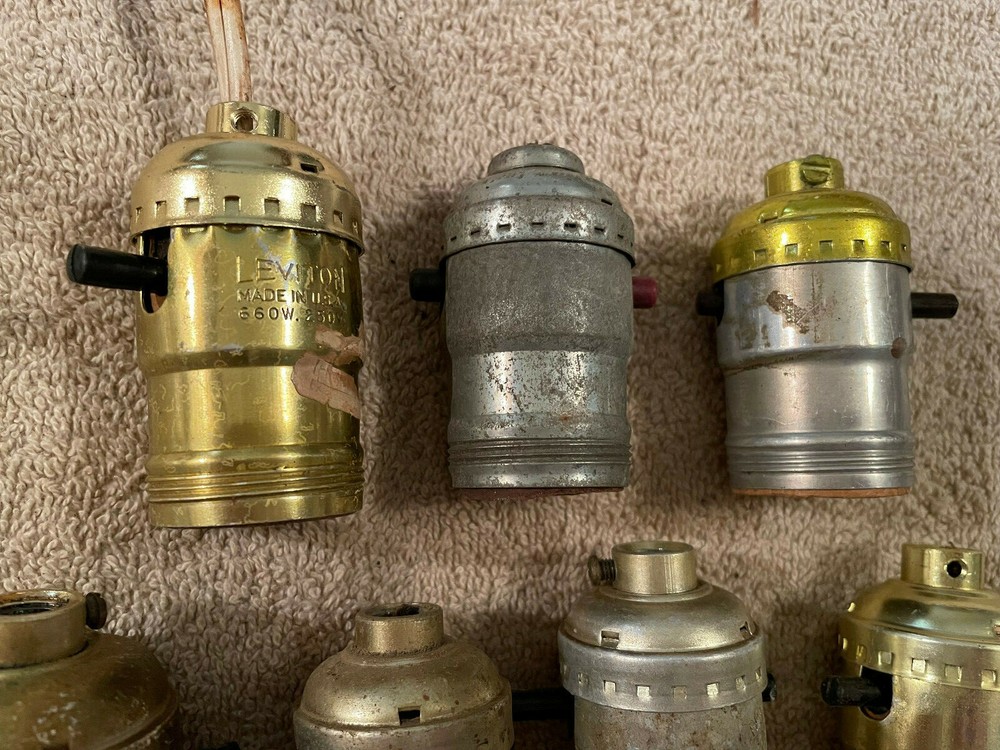 10 Salvaged Mid Century Push Button Untested Light Sockets, Free S/H